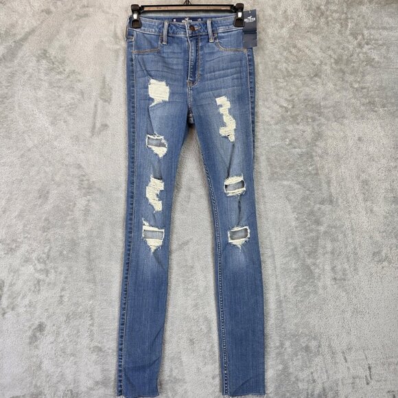 Hollister Jeans Womens 3R Blue High Rise Jean Legging Distressed W26 L28 Stretch - Picture 1 of 11